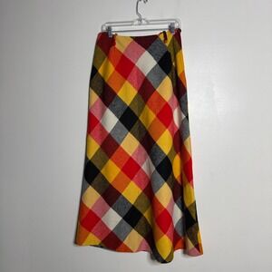 Vintage Roebuck Seers Tweed Wool Argyle Plaid‎ Flare Maxi Skirt Size 15 USA